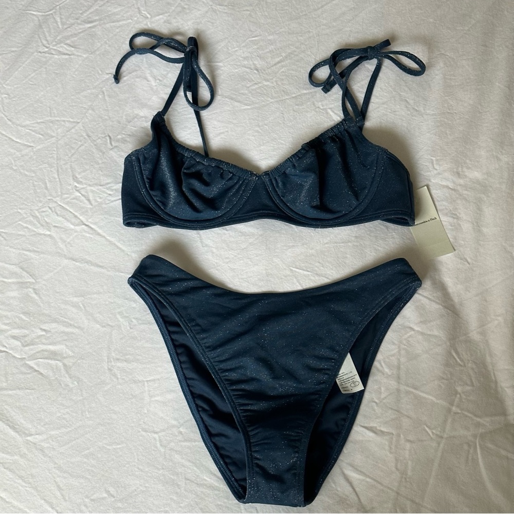 Abercrombie and Fitch navy sparkle bikini set nwt